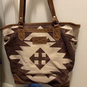 Myra Bag Brown and Cream Geometric Tote